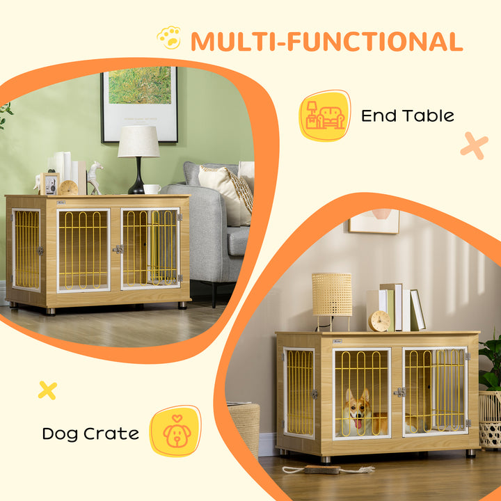 PawHut Dog Crate Furniture, Dog Cage End Table. with Soft Cushion, Double Door