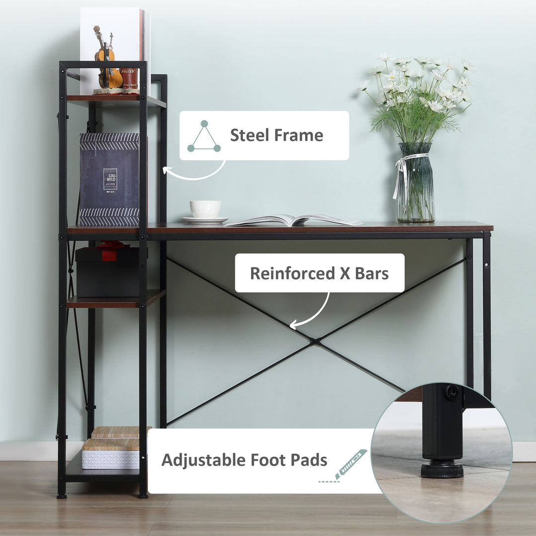 Computer Desk with Storage Shelves on Left or Right, Industrial Reversible Writing Desk for Home Office, Study, Easy Assembly, 120 x 64 x 121cm, Walnut and Black
