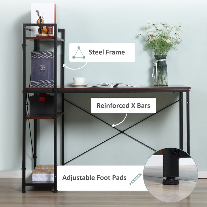 Computer Desk with Storage Shelves on Left or Right, Industrial Reversible Writing Desk for Home Office, Study, Easy Assembly, 120 x 64 x 121cm, Walnut and Black