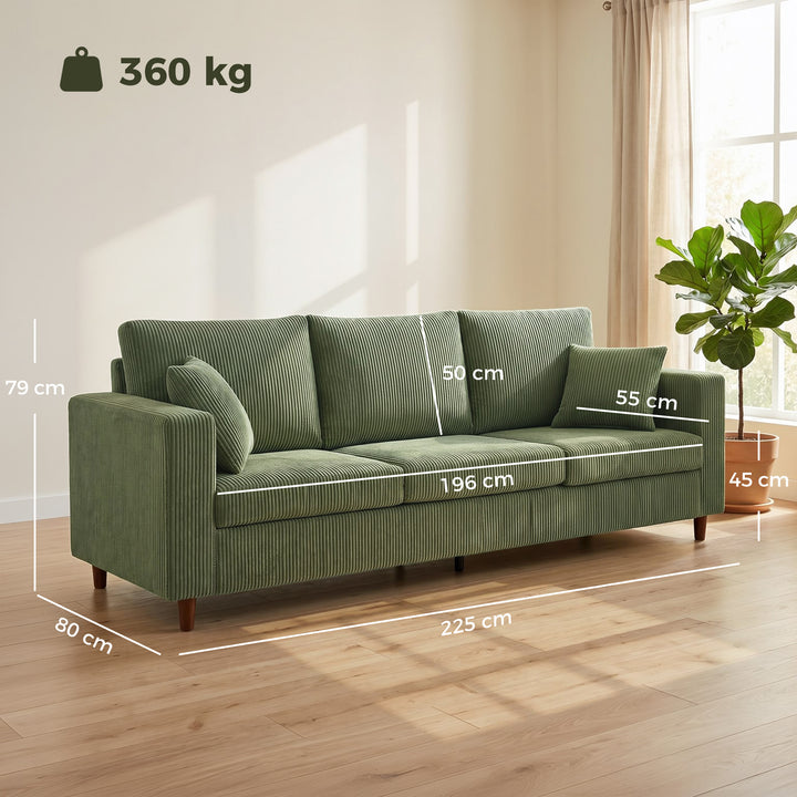 3 Seater Sofa with Wide Seat, Corduroy Fabric Couch with Deep Seat, Sp