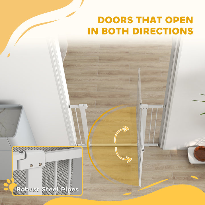 77cm Tall Dog Gate with Cat Door, 7cm and 14cm Extensions, for Stairs, Doorways, 76-104cm Width