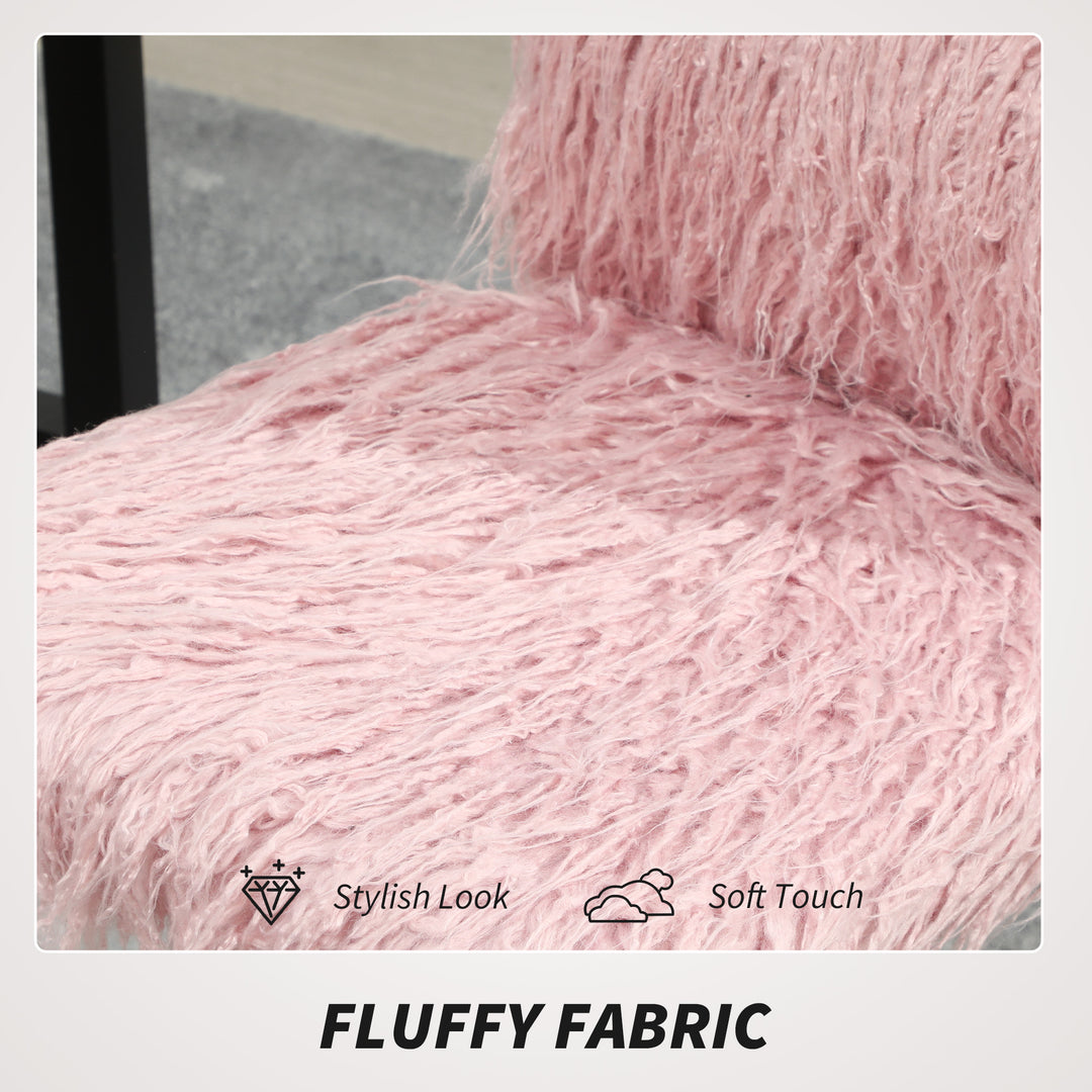 Plush Office Desk Chair, Modern Armless Swivel Vanity Chair with Adjustable Height for Home Office, Bedroom, Living Room, Pink