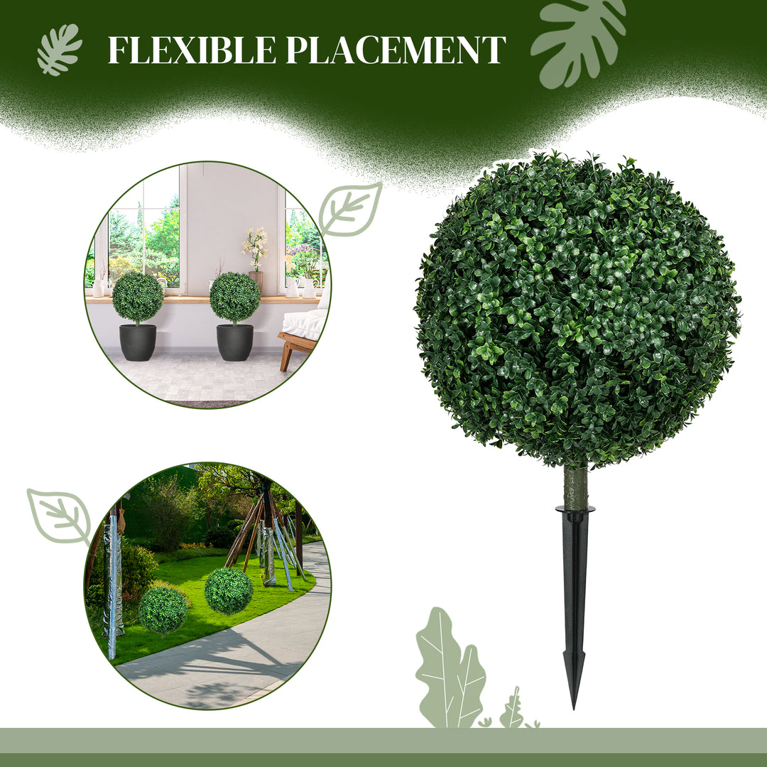 Artificial Boxwood Trees w/ Ground Stake, Set of 2 Ball Shaped Topiary