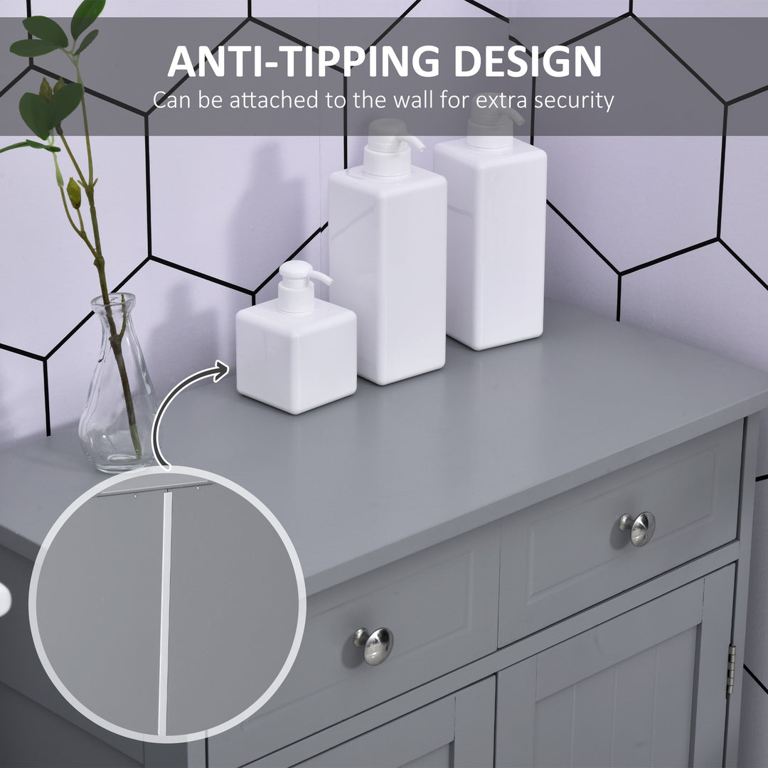 MCL 75x60cm Freestanding Bathroom Storage Cabinet Unit w/ 2 Drawers Cupboard Adjustable Shelf Metal Handles Traditional Style Grey