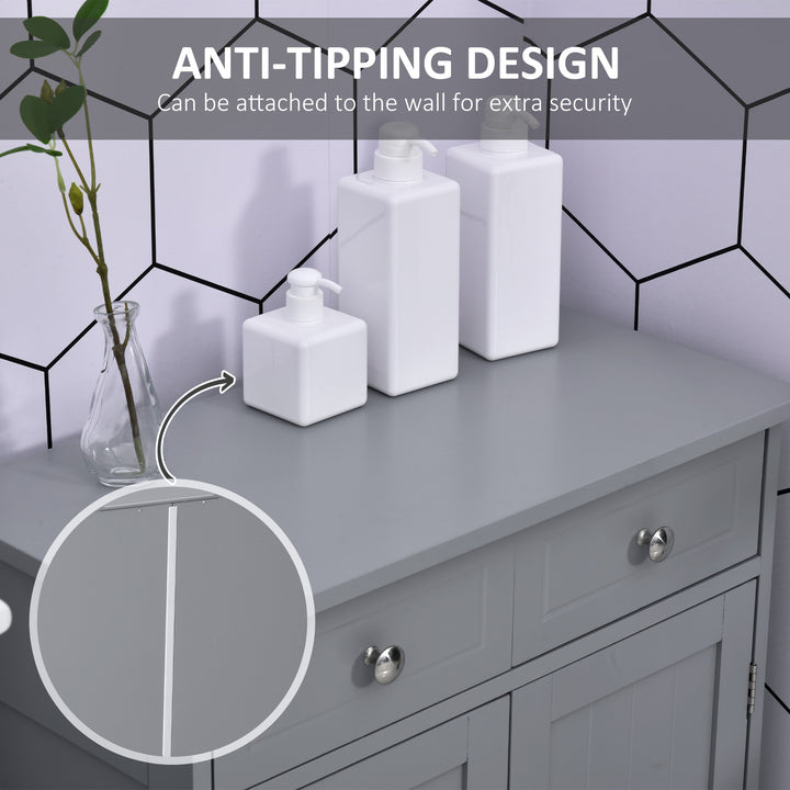 MCL 75x60cm Freestanding Bathroom Storage Cabinet Unit w/ 2 Drawers Cupboard Adjustable Shelf Metal Handles Traditional Style Grey