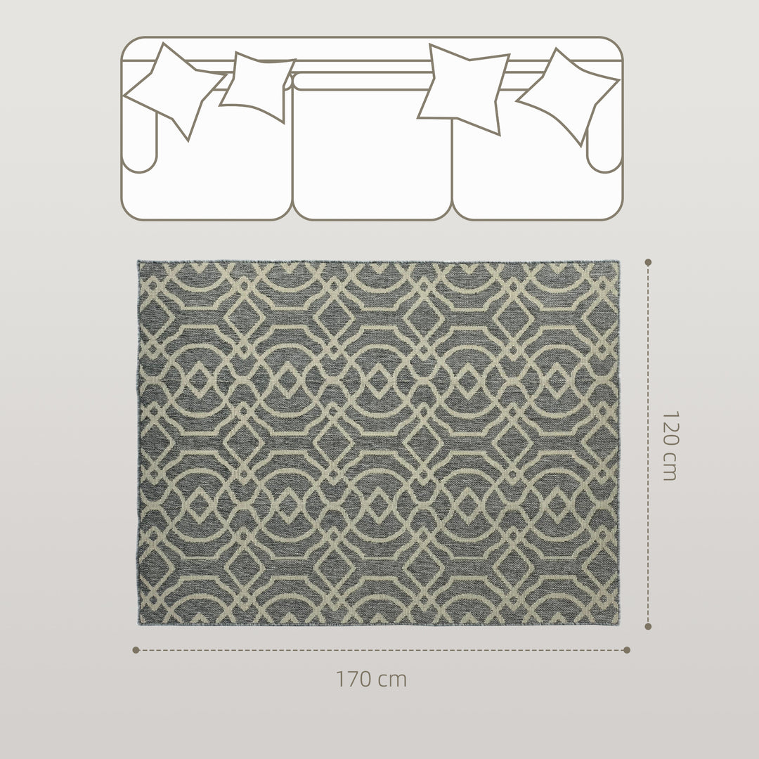 UV Resistant Indoor & Outdoor Area Rug, Easy-Cleaning Machine Washable Rug with Geometric Pattern for Patio, Garden, Kitchen, Bathroom or Living Room, 170 x 120 cm, Grey
