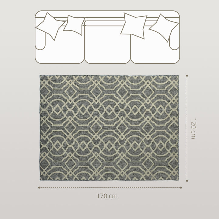UV Resistant Indoor & Outdoor Area Rug, Easy-Cleaning Machine Washable Rug with Geometric Pattern for Patio, Garden, Kitchen, Bathroom or Living Room, 170 x 120 cm, Grey