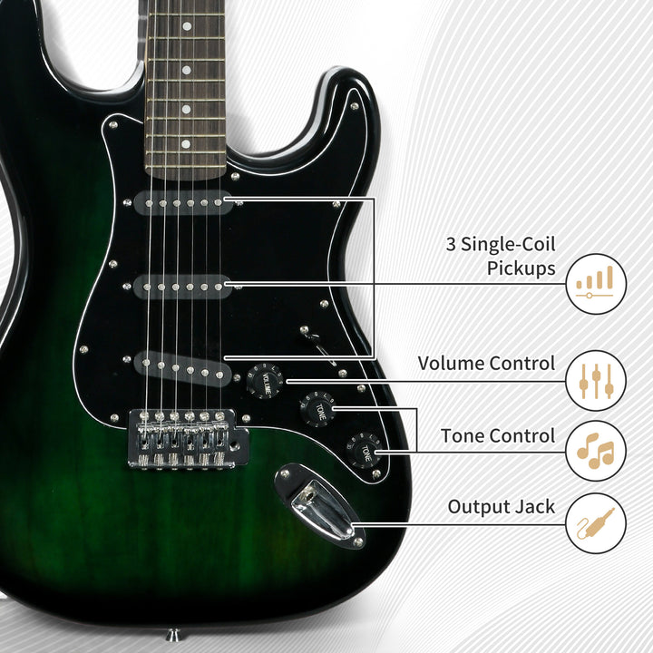 Six-String Electric Guitar, with 15W Amplifier, Digital Turner, Picks, Shoulder Strap, Case Bag