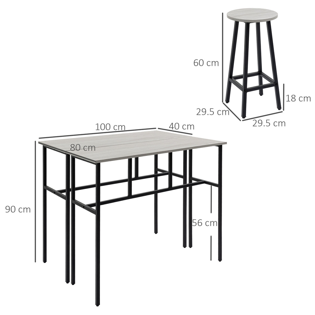 HOMCOM Bar Table and Stools, 2 Breakfast Tables with 4 Stools, Counter Height Dining Tables & Chairs for Kitchen, Living Room, Grey | Aosom UK