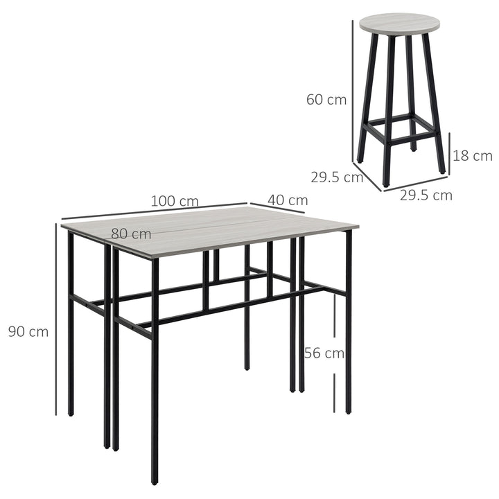 HOMCOM Bar Table and Stools, 2 Breakfast Tables with 4 Stools, Counter Height Dining Tables & Chairs for Kitchen, Living Room, Grey | Aosom UK