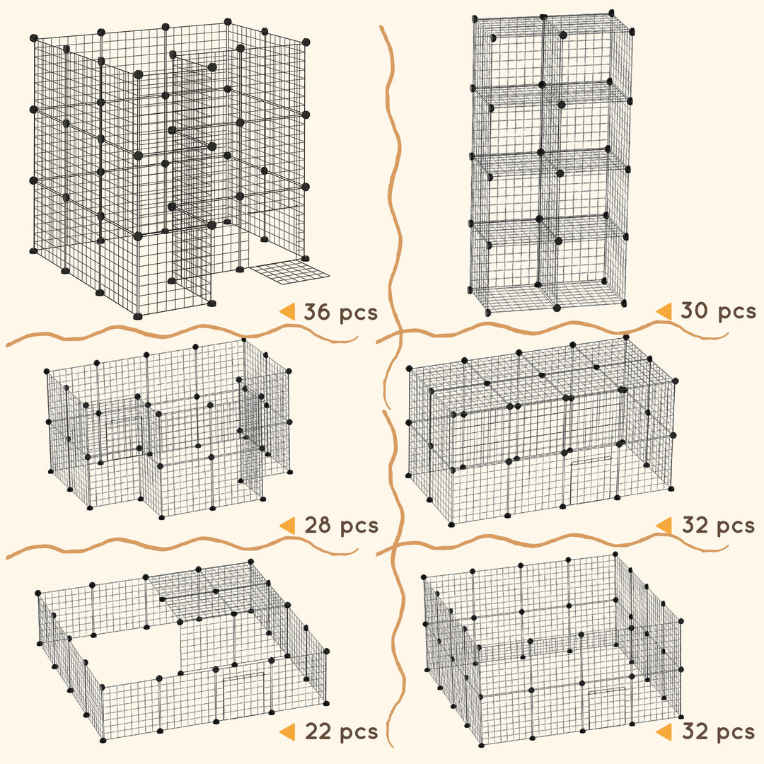 Pawhut Guinea Pig Playpen Rabbit Playpen Metal Wire Fence Indoor Outdoor Small Animal Cage 36 Panel Enclosure Black | Aosom UK