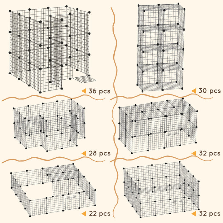 Pawhut Guinea Pig Playpen Rabbit Playpen Metal Wire Fence Indoor Outdoor Small Animal Cage 36 Panel Enclosure Black | Aosom UK