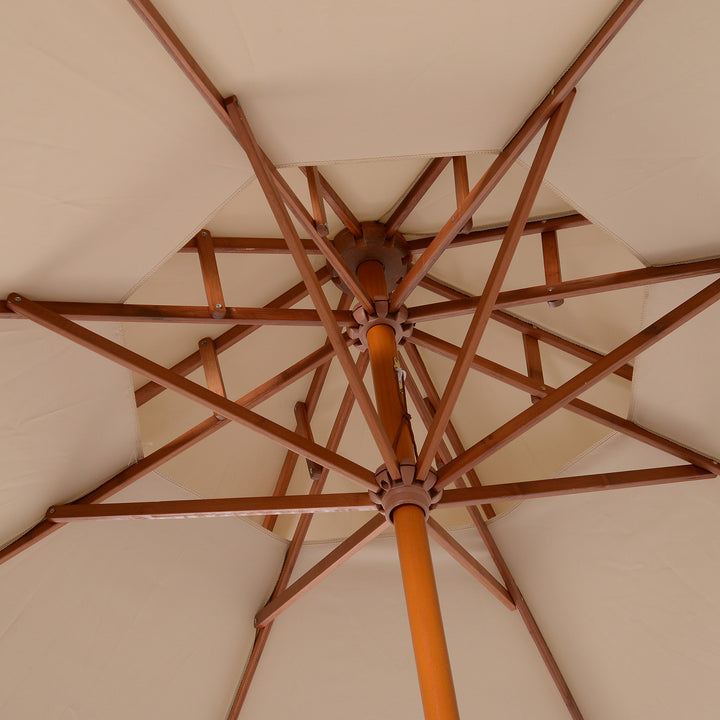MCL 2.7m Wooden Parasol Elegant Two-Tier Design Garden Parasol Umbralle for Outdoor Shade, Beige