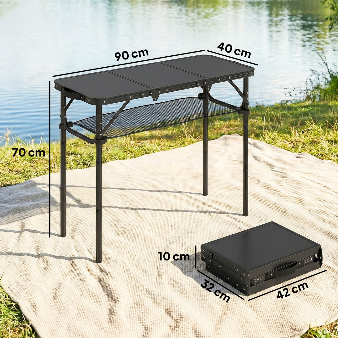 3ft Folding Camping Table, Picnic Table with Mesh Storage Layer, Carry