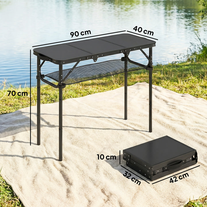 3ft Folding Camping Table, Picnic Table with Mesh Storage Layer, Carry