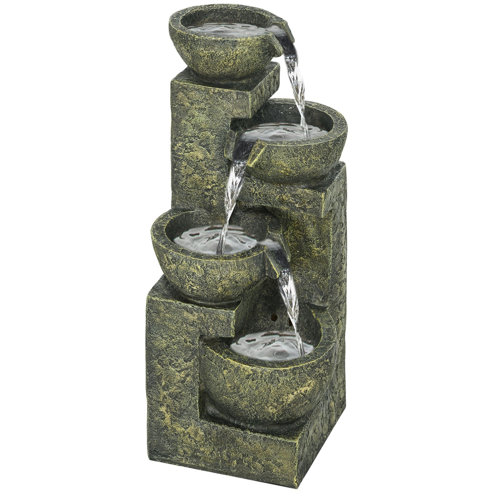 Garden Water Feature Waterfall Fountain with 4-Tier Stone Look Bowls, Adjustable Flow, Black and Yellow