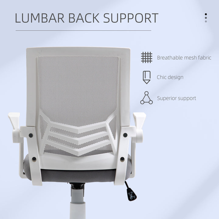 Mesh Office Chair with Flip-up Armrest, Swivel Computer Chair with Lumbar Support, Adjustable Height, Tilt Function for Home/Office, Grey