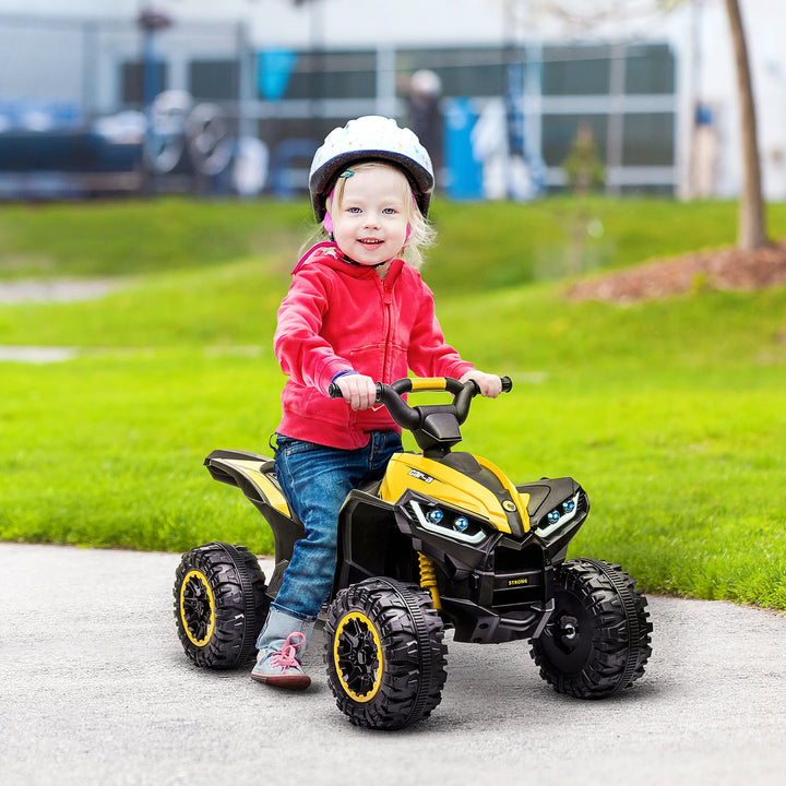 HOMCOM Kids 12V Electric Quad Bike, ATV Ride On Car Toy with Forward/Reverse, High/Low Speed, Suspension, Horn, Music, Yellow