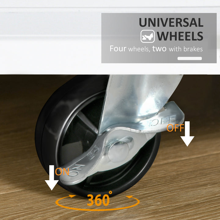 MCL Kitchen Island on Wheels, Mobile Storage Trolley, Rolling Kitchen Cart with Rubber Wood Top, 2-Door Cabinets, 2 Drawers, Adjustable Shelf, 3-Tier Spice Rack, Drawers