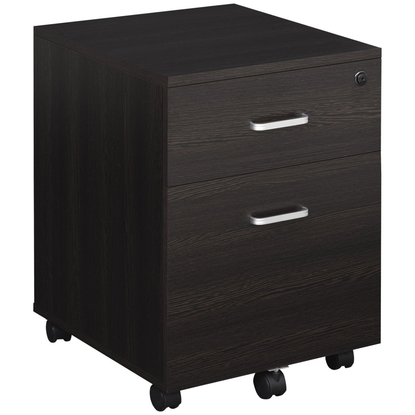 2-Drawer Locking Office Filing Cabinet w/ 5 Wheels Rolling Storage Hanging A4 Cupboard Home Organisation Black Wood Grain