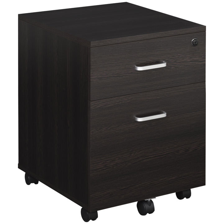 MCL 2-Drawer Locking Office Filing Cabinet w/ 5 Wheels Rolling Storage Hanging A4 Cupboard Home Organisation Black Wood Grain