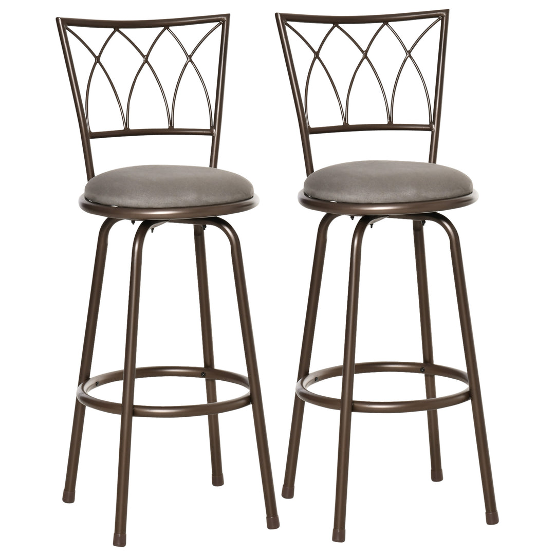 MCL Set of 2 Bar Chairs Swivel Armless Upholstered Metal Frame Barstools with Backrest & Footrest, Bronze
