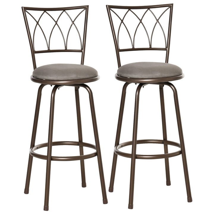 MCL Set of 2 Bar Chairs Swivel Armless Upholstered Metal Frame Barstools with Backrest & Footrest, Bronze