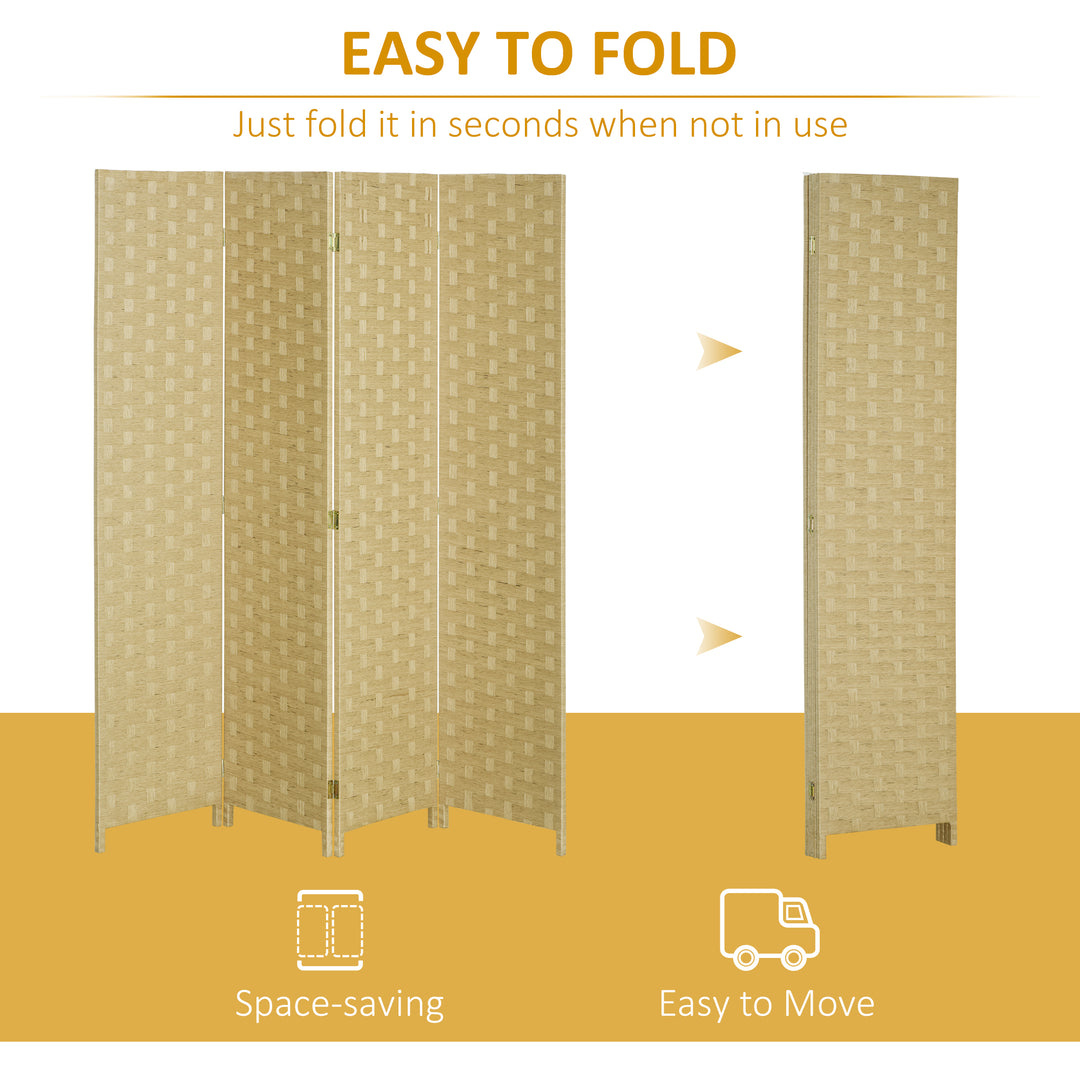 4-Panel Room Dividers, Wave Fibre Freestanding Folding Privacy Screen Panels, Partition Wall Divider for Indoor Bedroom Office, 170 cm, Brown