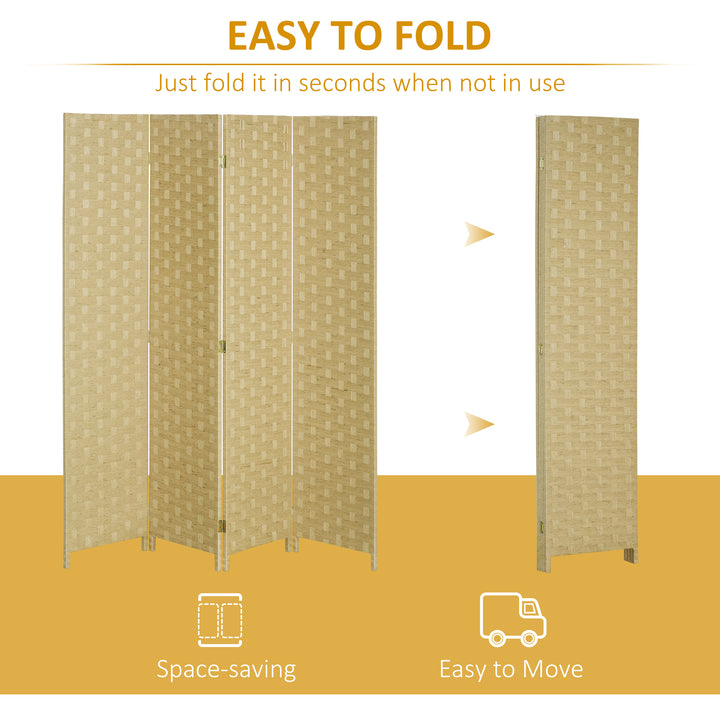 4-Panel Room Dividers, Wave Fibre Freestanding Folding Privacy Screen Panels, Partition Wall Divider for Indoor Bedroom Office, 170 cm, Brown