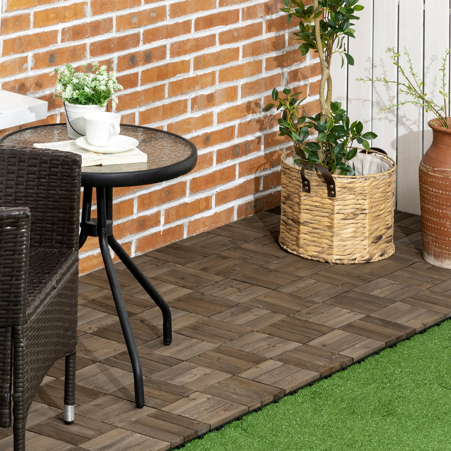 27 Pcs Wooden Interlocking Decking Tiles, Outdoor Flooring Tiles for Patio, Balcony, Terrace, Hot Tub, 30 x 30 cm per Piece, 2.5㎡ per Pack, Charcoal Grey