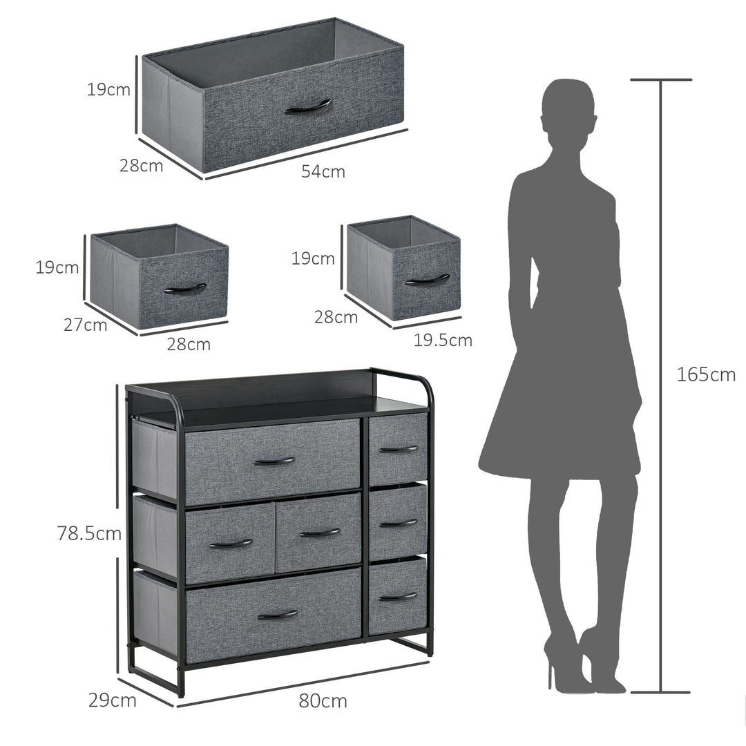 MCL Chest of Drawers with 7 Foldable Drawers, 3-Tier Fabric Bedroom Dresser, Clothes Storage Unit for Bedroom, Living Room, Grey