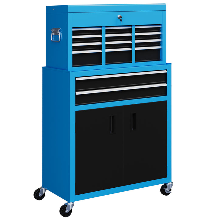 HOMCOM Portable Tool Box, Metal Tool Chest on Wheels with 6 Drawers for Garage and Workshop, Blue | Aosom UK