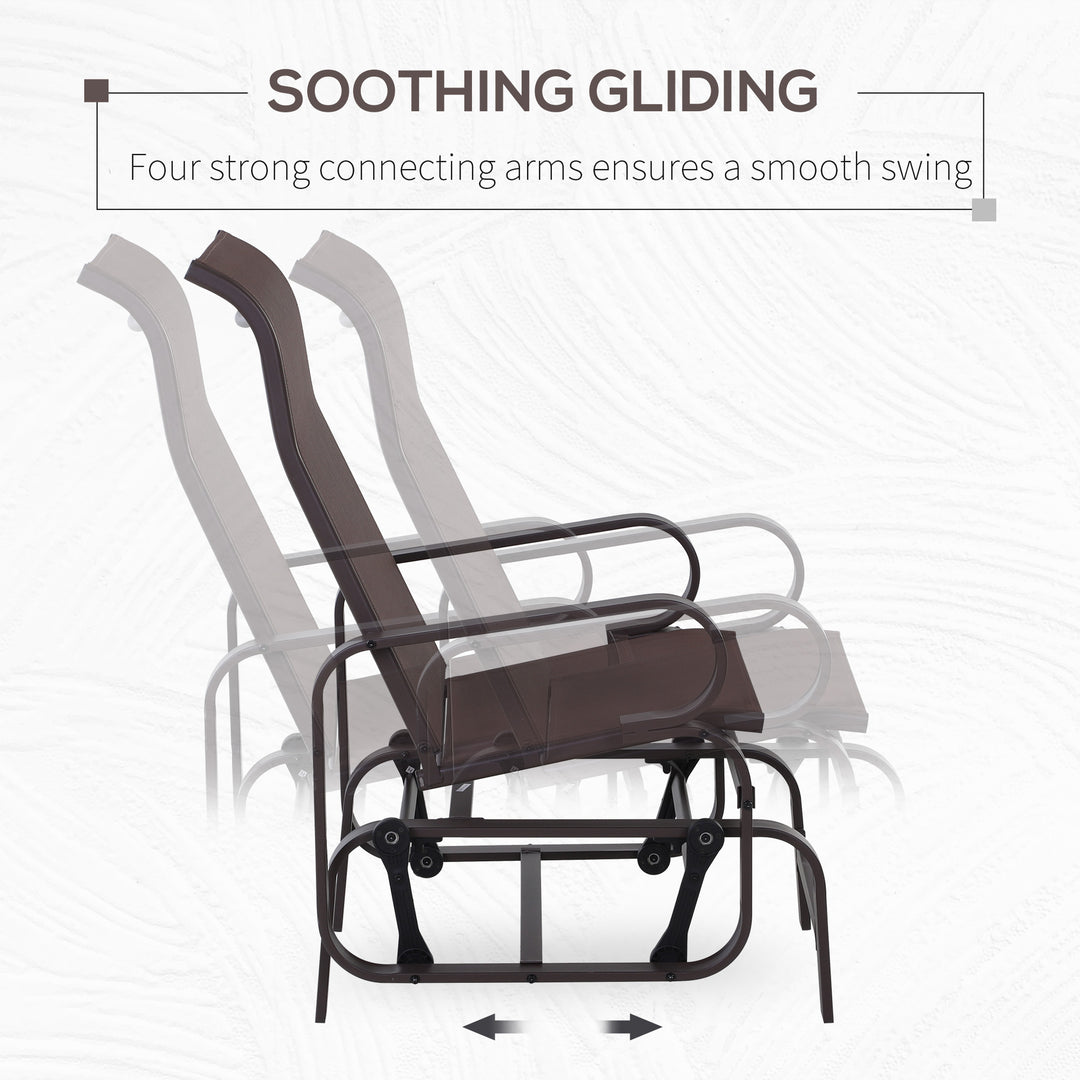 Outsunny Outdoor Gliding Rocking Chair with Sturdy Metal Frame Garden Comfortable Swing Chair for Patio, Backyard and Poolside, Brown