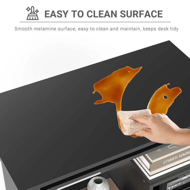 MCL Compact Small Computer Table Wooden Desk Keyboard Tray Storage Shelf Modern Corner Table Home Office Black