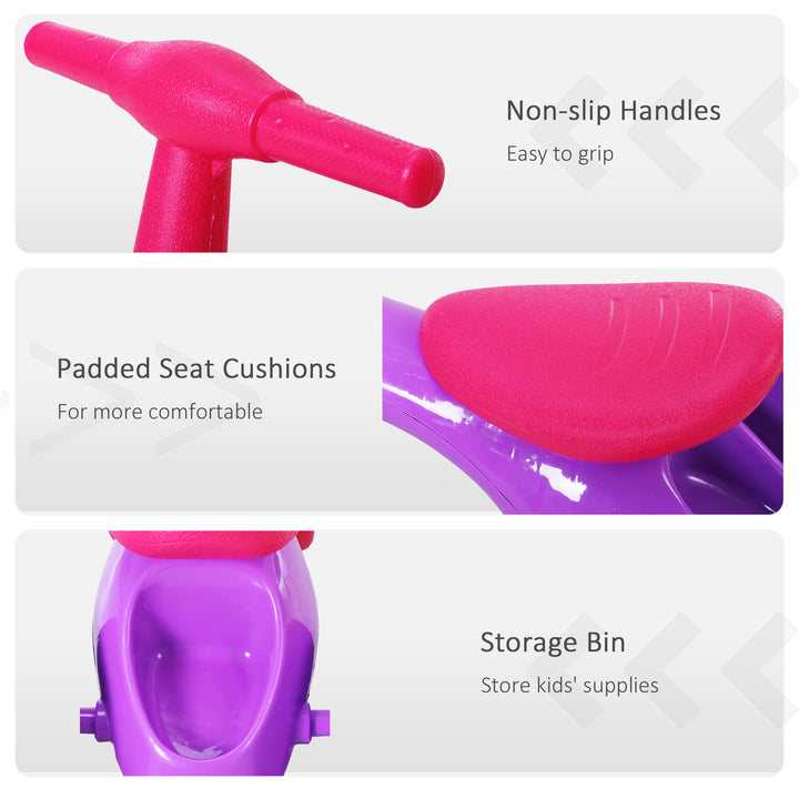 Baby Balance Bike Toddler Training Walker Smooth Rubber Wheels Ride on Toy Storage Bin Gift for Boys Girls Violet Fuchsia