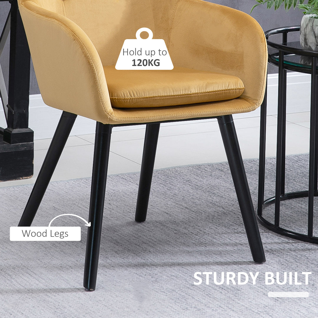 Dining Chairs Set of 2 Modern Upholstered Fabric Velvet-Touch Leisure Chairs with Backrest and Armrests, Lounge Reception Chairs for Home Office Kitchen Counter, Yellow