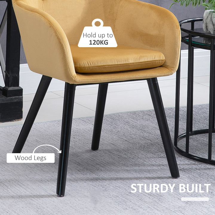 Dining Chairs Set of 2 Modern Upholstered Fabric Velvet-Touch Leisure Chairs with Backrest and Armrests, Lounge Reception Chairs for Home Office Kitchen Counter, Yellow