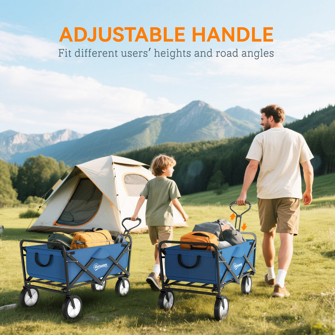 90L Festival Trolley on Wheels, Folding Camping Trolley Cart with Adjustable Handle, Portable for Outdoor, Garden, Shopping, Fishing, Navy Blue