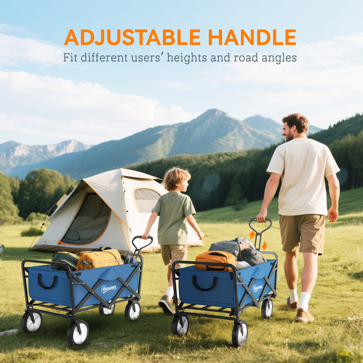 90L Festival Trolley on Wheels, Folding Camping Trolley Cart with Adjustable Handle, Portable for Outdoor, Garden, Shopping, Fishing, Navy Blue