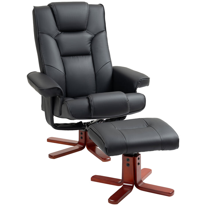 HOMCOM Faux Leather Manual Recliner and Footstool Set - Black | Aosom UK