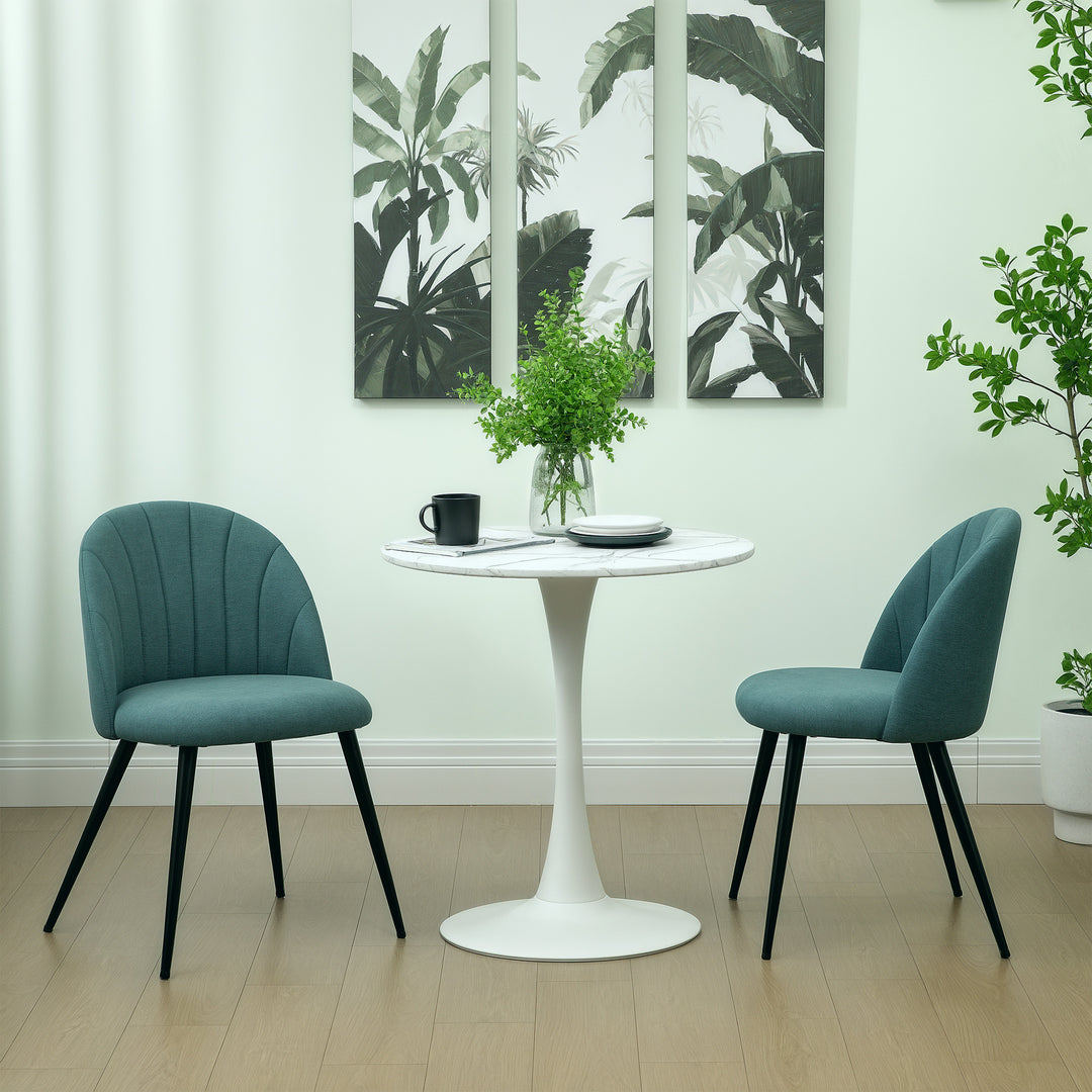 Dining Chairs Set of 2, Modern Upholstered Kitchen Chairs with Metal Legs, Shell Backrest and Padded Seat for Dining Room, Bedroom, Living Room, Vanity, Green