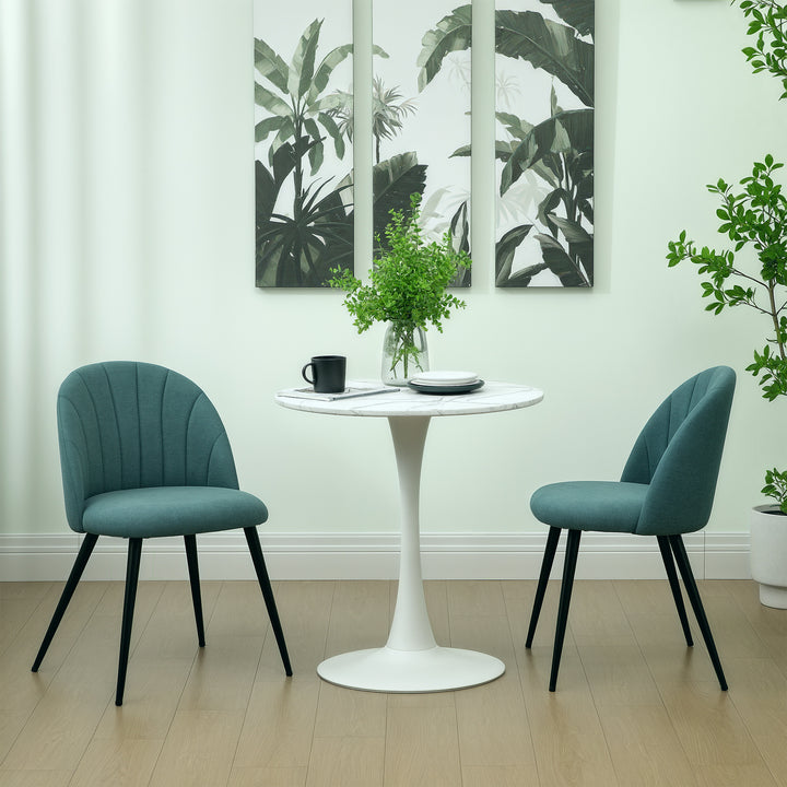 Dining Chairs Set of 2, Modern Upholstered Kitchen Chairs with Metal Legs, Shell Backrest and Padded Seat for Dining Room, Bedroom, Living Room, Vanity, Green