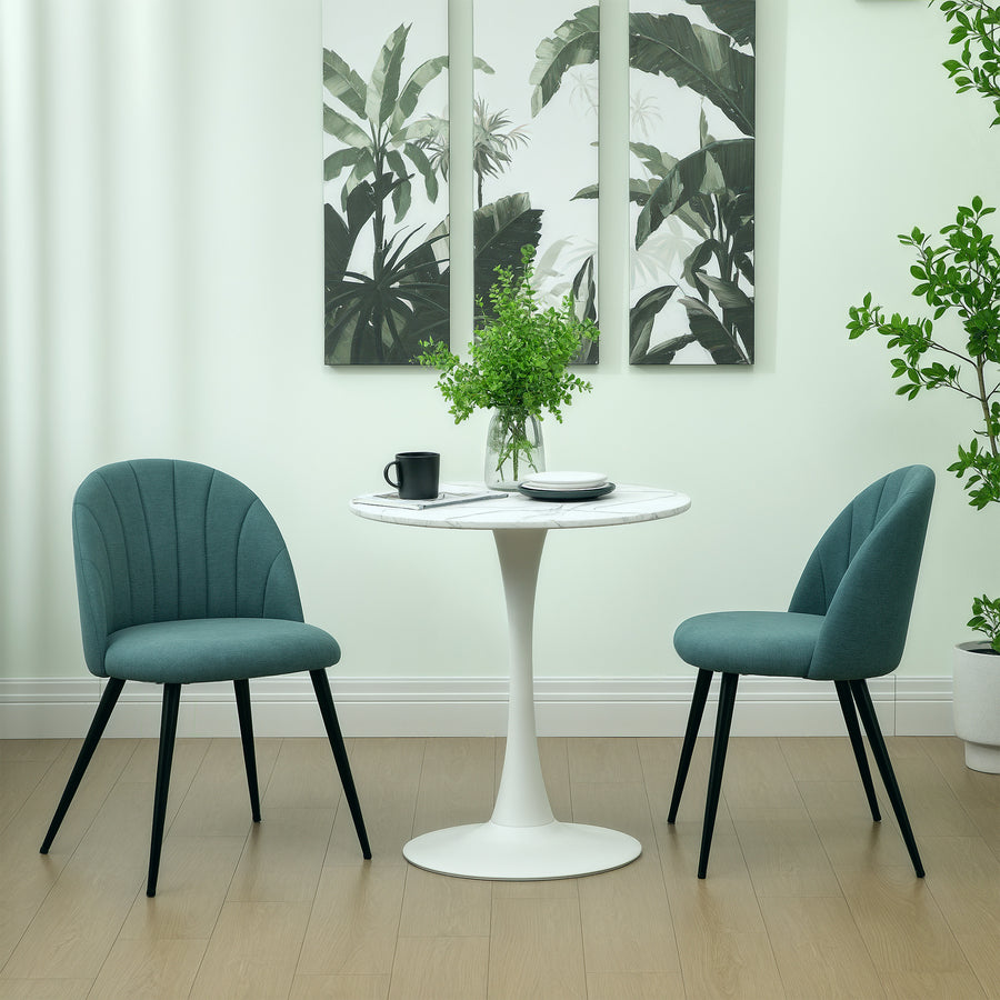 Dining Chairs Set of 2, Modern Upholstered Kitchen Chairs with Metal Legs, Shell Backrest and Padded Seat for Dining Room, Bedroom, Living Room, Vanity, Green