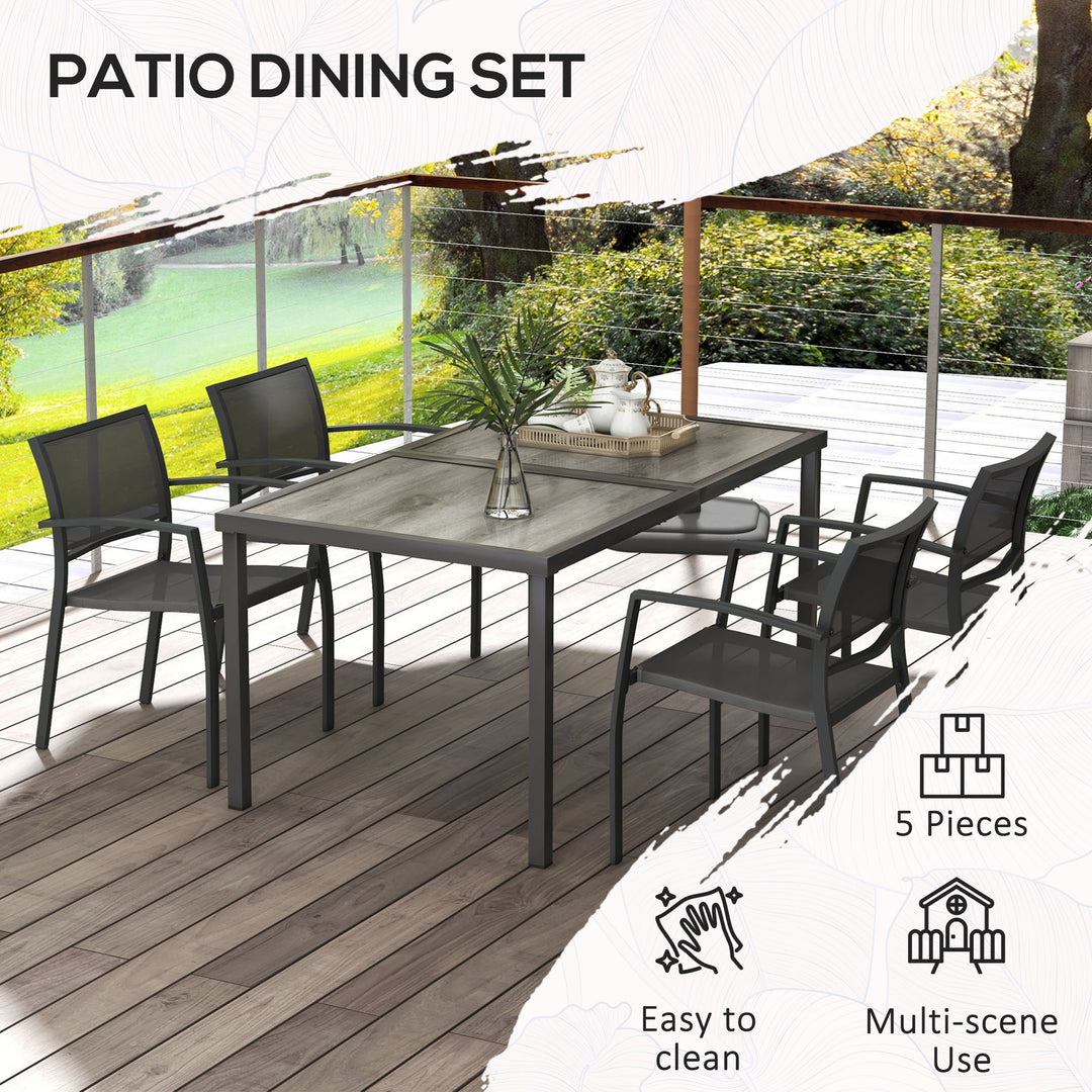 Five-Piece Casual Outdoor Dining Set, with Wood-Effect Table - Grey