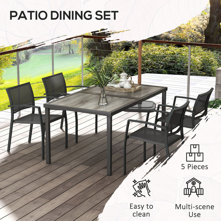 Five-Piece Casual Outdoor Dining Set, with Wood-Effect Table - Grey