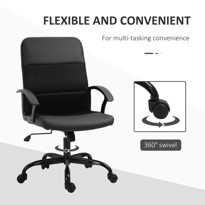 Mesh Office Chair, Faux Leather Desk Chair with Swivel Wheels, Adjustable Height and Tilt Function, Black