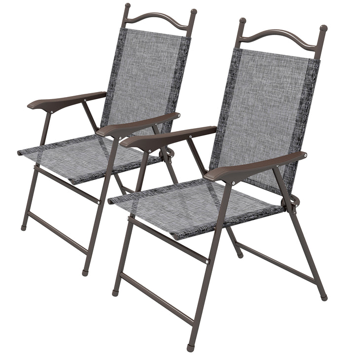 Outsunny Portable Patio Perches: Folding Mesh Chairs with Armrests for Camping Comfort, Set of 2, Grey | Aosom UK