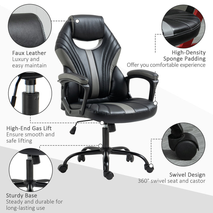 Computer Gaming Chair, Desk Chair with Breathable PU Leather Back and Seat, Soft Padded Armrests and Rolling Wheels for Adults and Gamers, Black