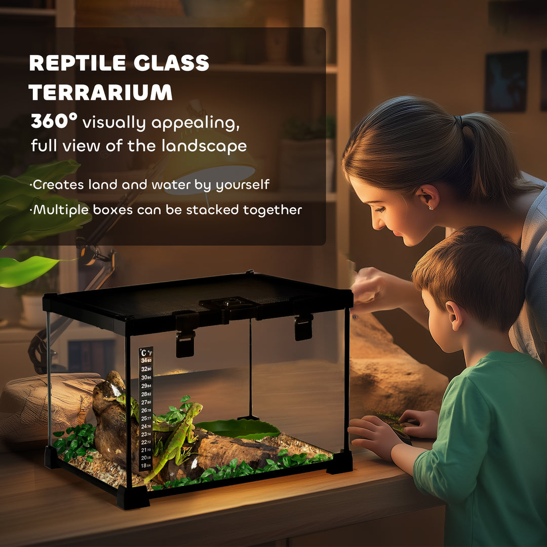 MCL Glass Reptile Terrarium Insect Breeding Tank Vivarium Habitats with Thermometer for Lizards, Horned Frogs, Snakes, Spiders - Small 30 x 30 x 20cm