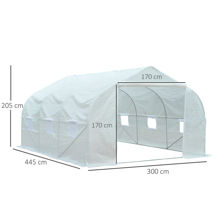 Walk-In Polytunnel Greenhouse Warm House Garden Tunnel Shelter Plant Shed with Door and Windows, Galvanised Steel Frame, 4.5 x 3 x 2m, White